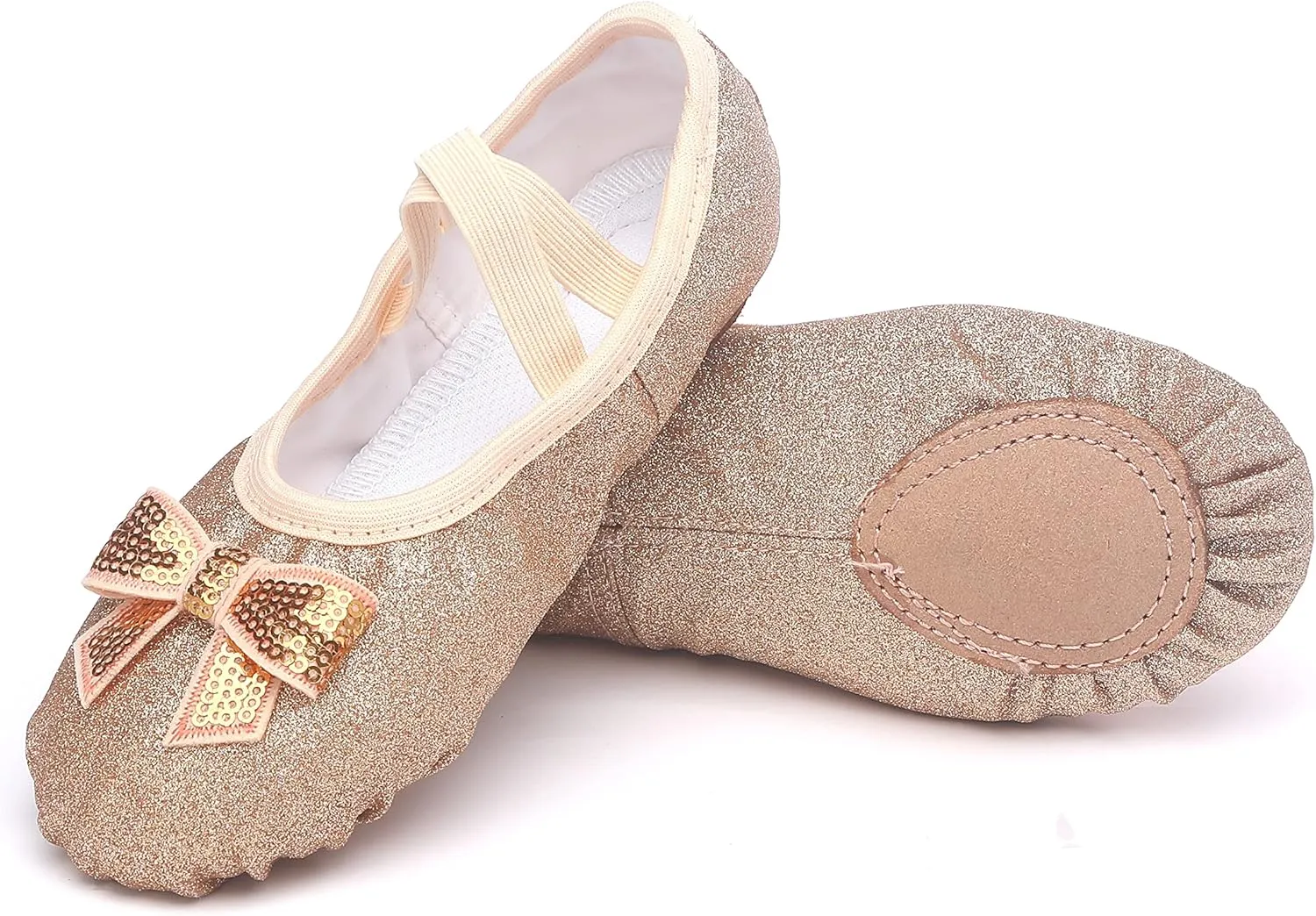 Girls Ballet Shoes Glitter Split-Sole Dance Slippers Toddler Kid Practice Shoes Flats Soft Lightweight with Elastic Laces for Performance Gymnastics Yoga