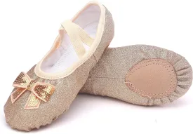 Girls Ballet Shoes Glitter Split-Sole Dance Slippers Toddler Kid Practice Shoes Flats Soft Lightweight with Elastic Laces for Performance Gymnastics Yoga