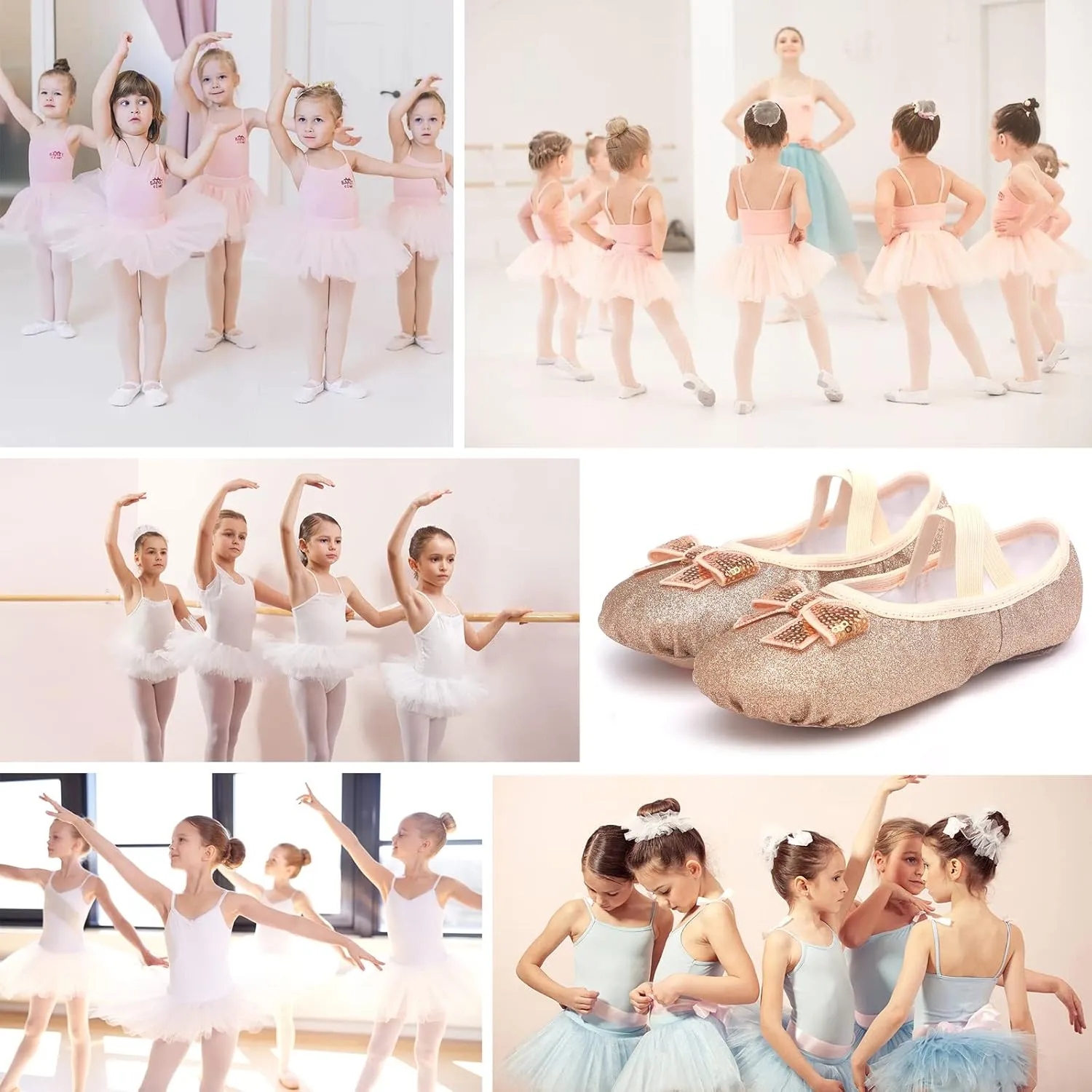 Girls Ballet Shoes Glitter Split-Sole Dance Slippers Toddler Kid Practice Shoes Flats Soft Lightweight with Elastic Laces for Performance Gymnastics Yoga