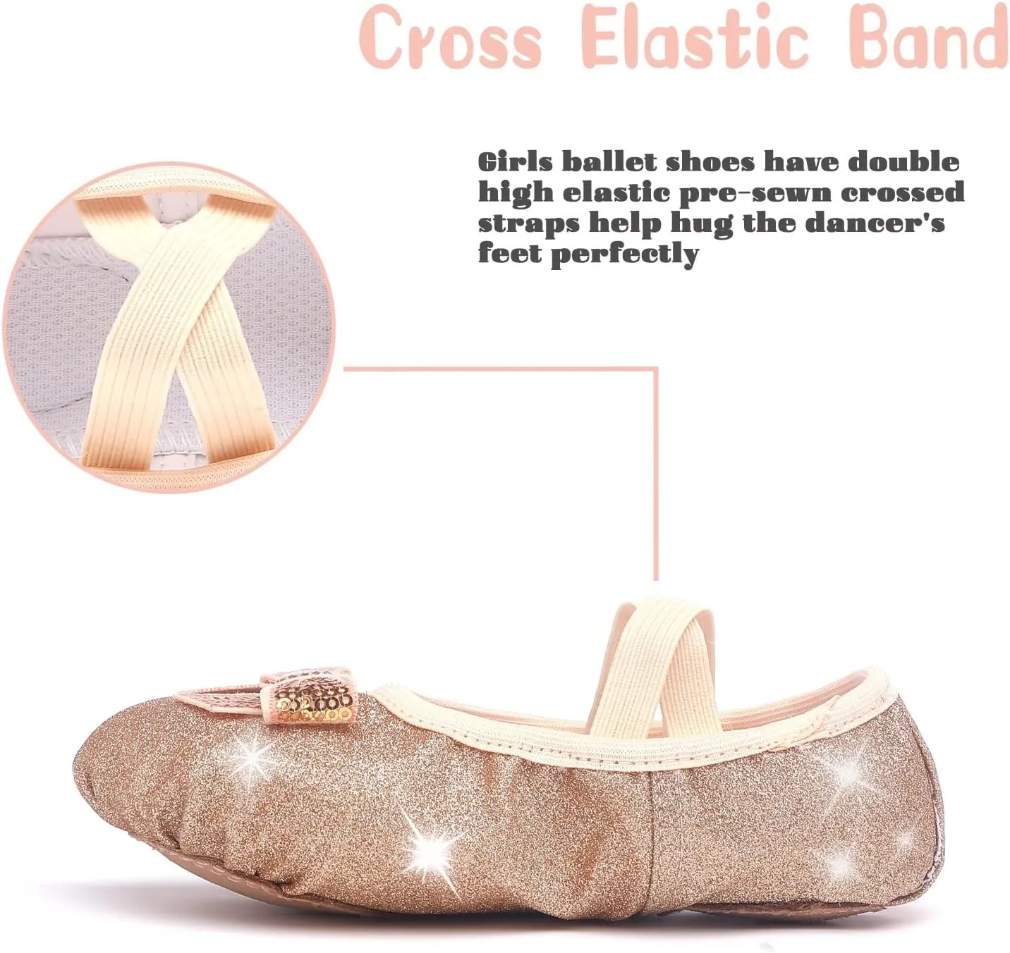 Girls Ballet Shoes Glitter Split-Sole Dance Slippers Toddler Kid Practice Shoes Flats Soft Lightweight with Elastic Laces for Performance Gymnastics Yoga