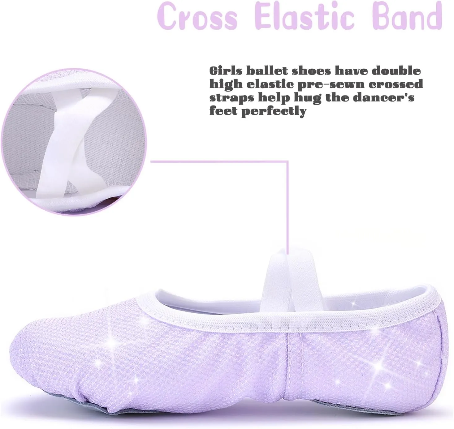 Girls Ballet Shoes Glitter Split-Sole Dance Slippers Toddler Kid Practice Shoes Flats Soft Lightweight with Elastic Laces for Performance Gymnastics Yoga