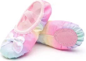 Girls Ballet Shoes Glitter Split-Sole Dance Slippers Toddler Kid Practice Shoes Flats Soft Lightweight with Elastic Laces for Performance Gymnastics Yoga