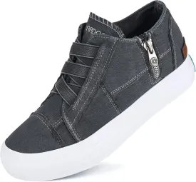 JENN ARDOR Wedge Sneakers for Women Fashion Canvas Shoes Casual Platform Hidden Heel Womens Slip On Sneaker Non Slip Side Zipper