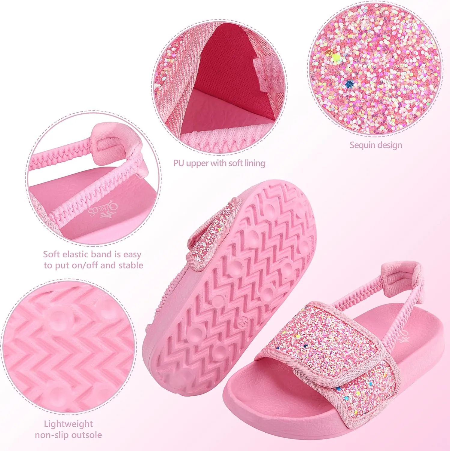 Kids Flip Flops Sandals Toddler Boys Girls Sequin Slides Shower Beach Pool Shoes Slip on Summer Slippers with Back Strap