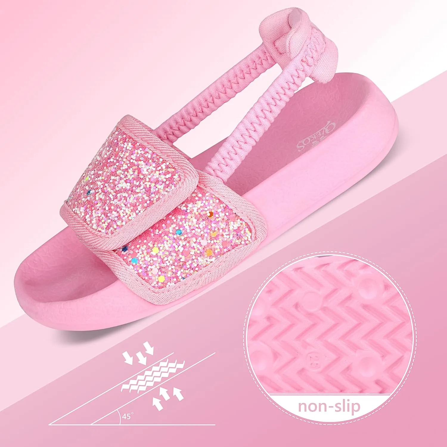 Kids Flip Flops Sandals Toddler Boys Girls Sequin Slides Shower Beach Pool Shoes Slip on Summer Slippers with Back Strap