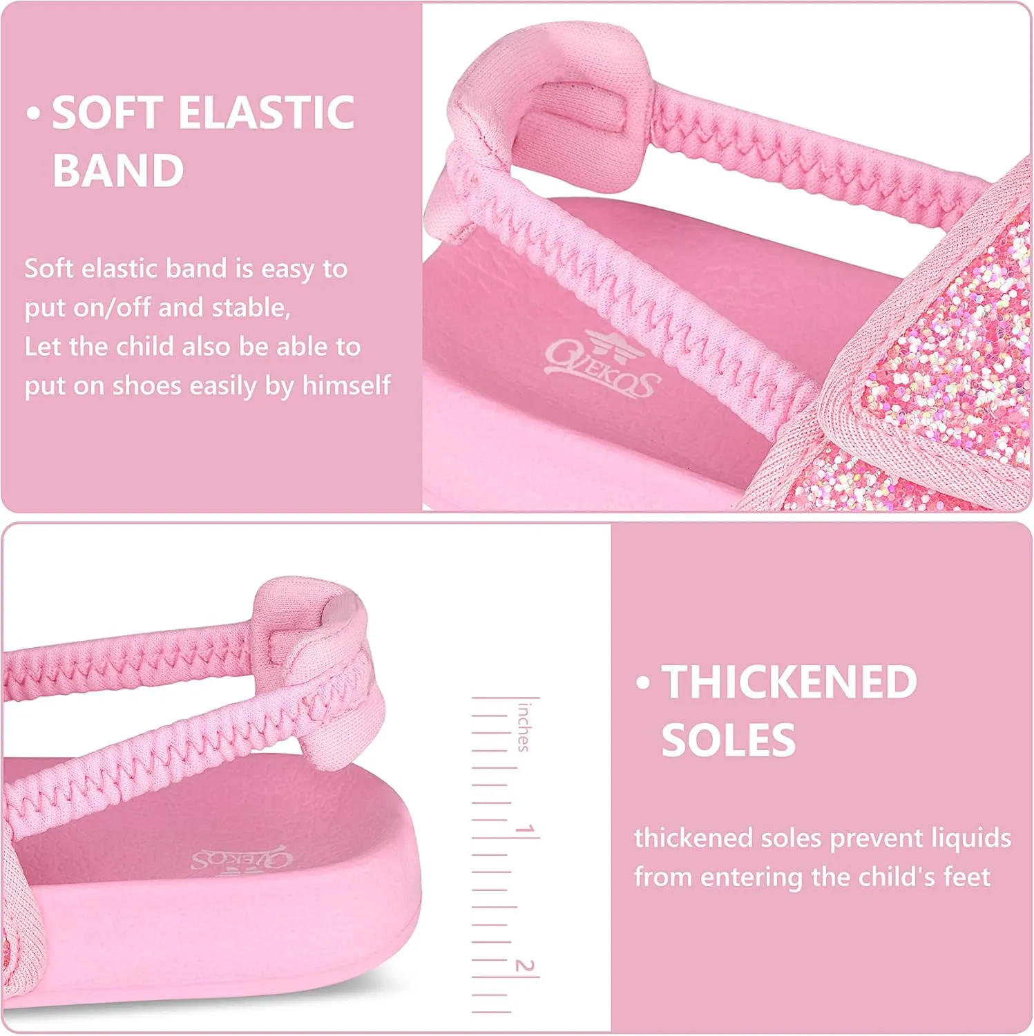 Kids Flip Flops Sandals Toddler Boys Girls Sequin Slides Shower Beach Pool Shoes Slip on Summer Slippers with Back Strap