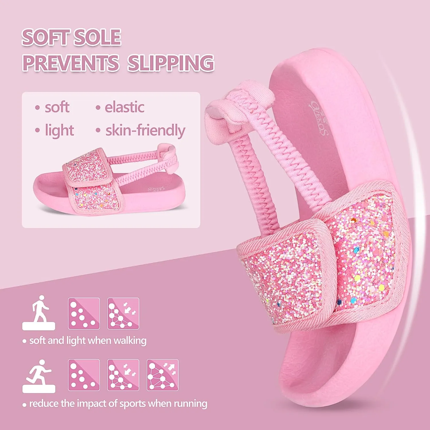 Kids Flip Flops Sandals Toddler Boys Girls Sequin Slides Shower Beach Pool Shoes Slip on Summer Slippers with Back Strap