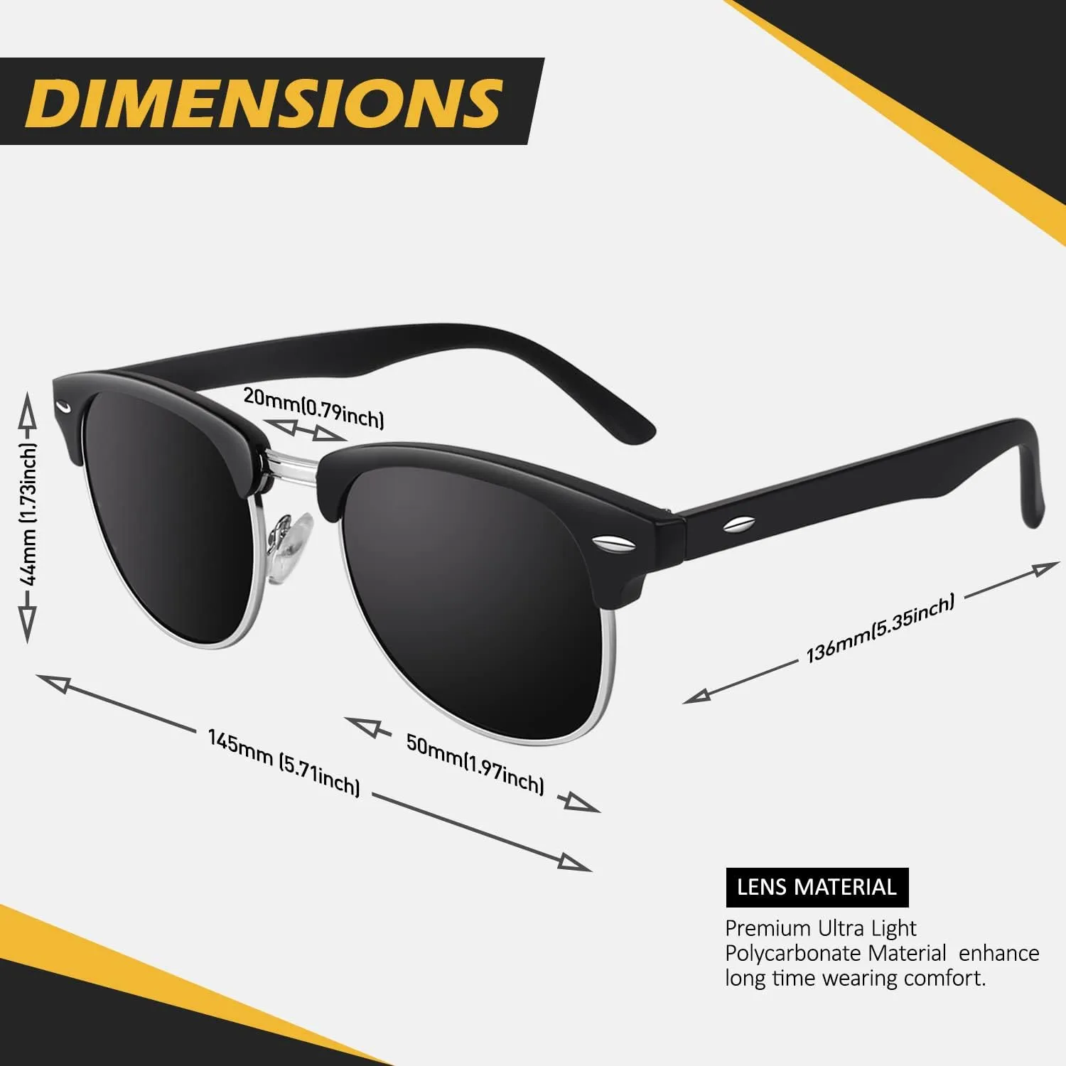 LINVO Polarized Semi Rimless Sunglasses for Men Women, Classic Retro Shades Half Frame Driving Sun Glasses UV Protection