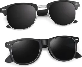 LINVO Polarized Semi Rimless Sunglasses for Men Women, Classic Retro Shades Half Frame Driving Sun Glasses UV Protection