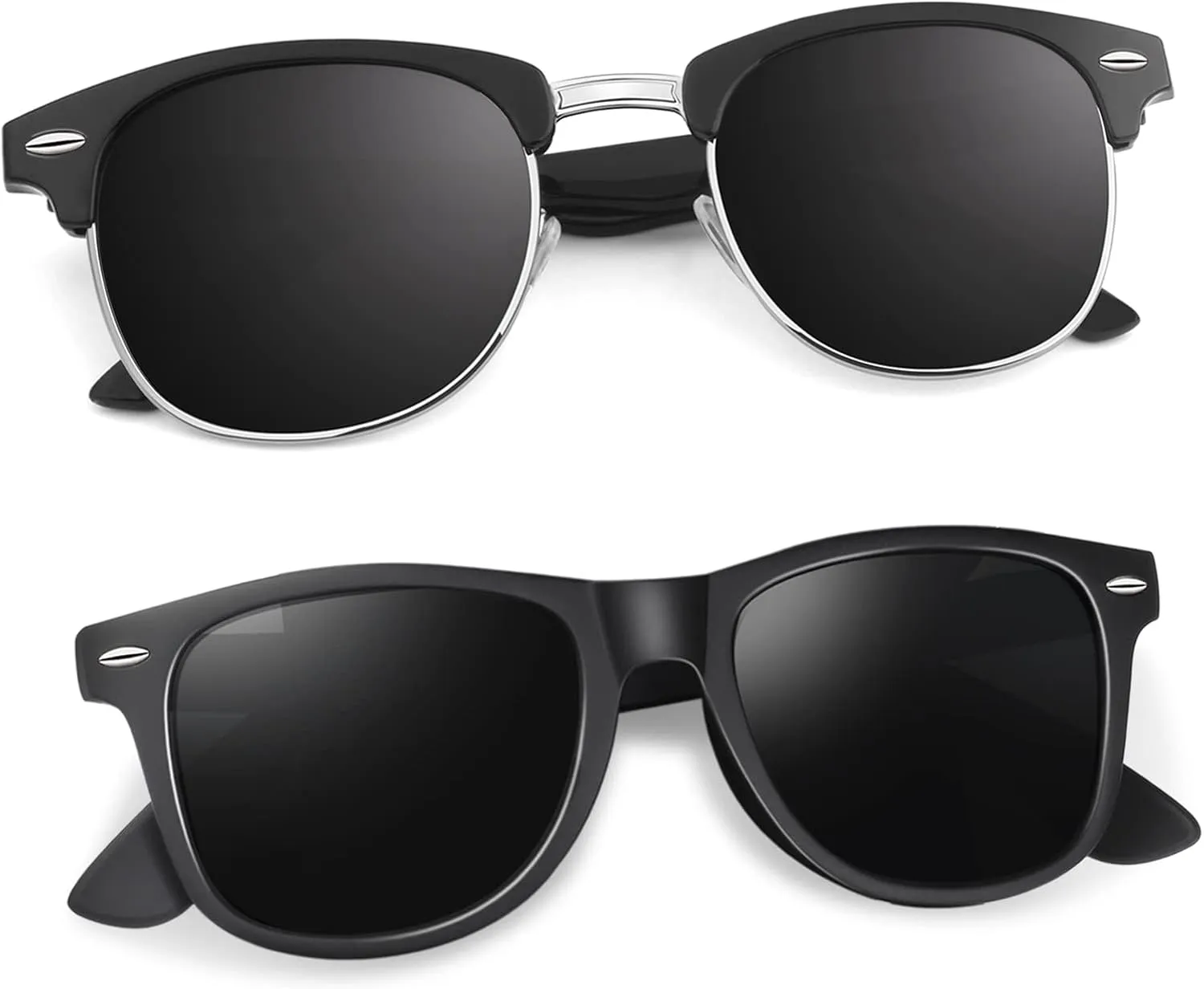 LINVO Polarized Semi Rimless Sunglasses for Men Women, Classic Retro Shades Half Frame Driving Sun Glasses UV Protection