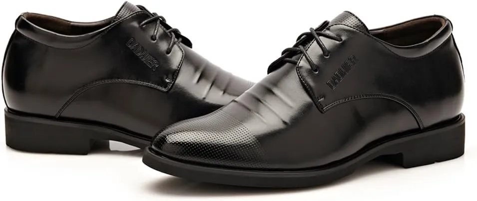 Men's Elevator Shoes 2" Taller Lace up Faux Leather Formal Oxford Dress Footwear Removable Invisible Height Increasing Insole Formal Men