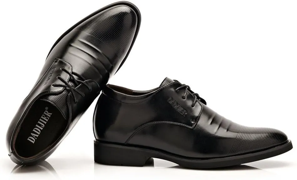 Men's Elevator Shoes 2" Taller Lace up Faux Leather Formal Oxford Dress Footwear Removable Invisible Height Increasing Insole Formal Men
