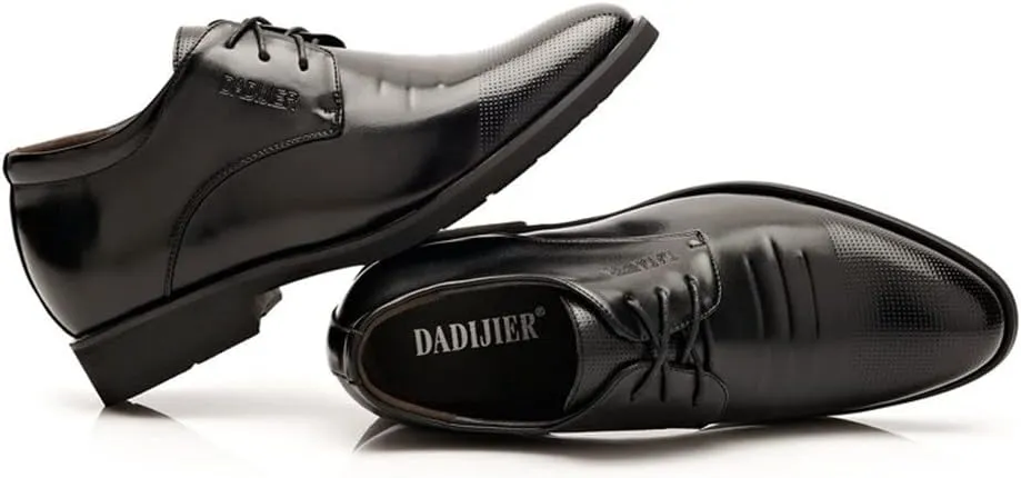 Men's Elevator Shoes 2" Taller Lace up Faux Leather Formal Oxford Dress Footwear Removable Invisible Height Increasing Insole Formal Men