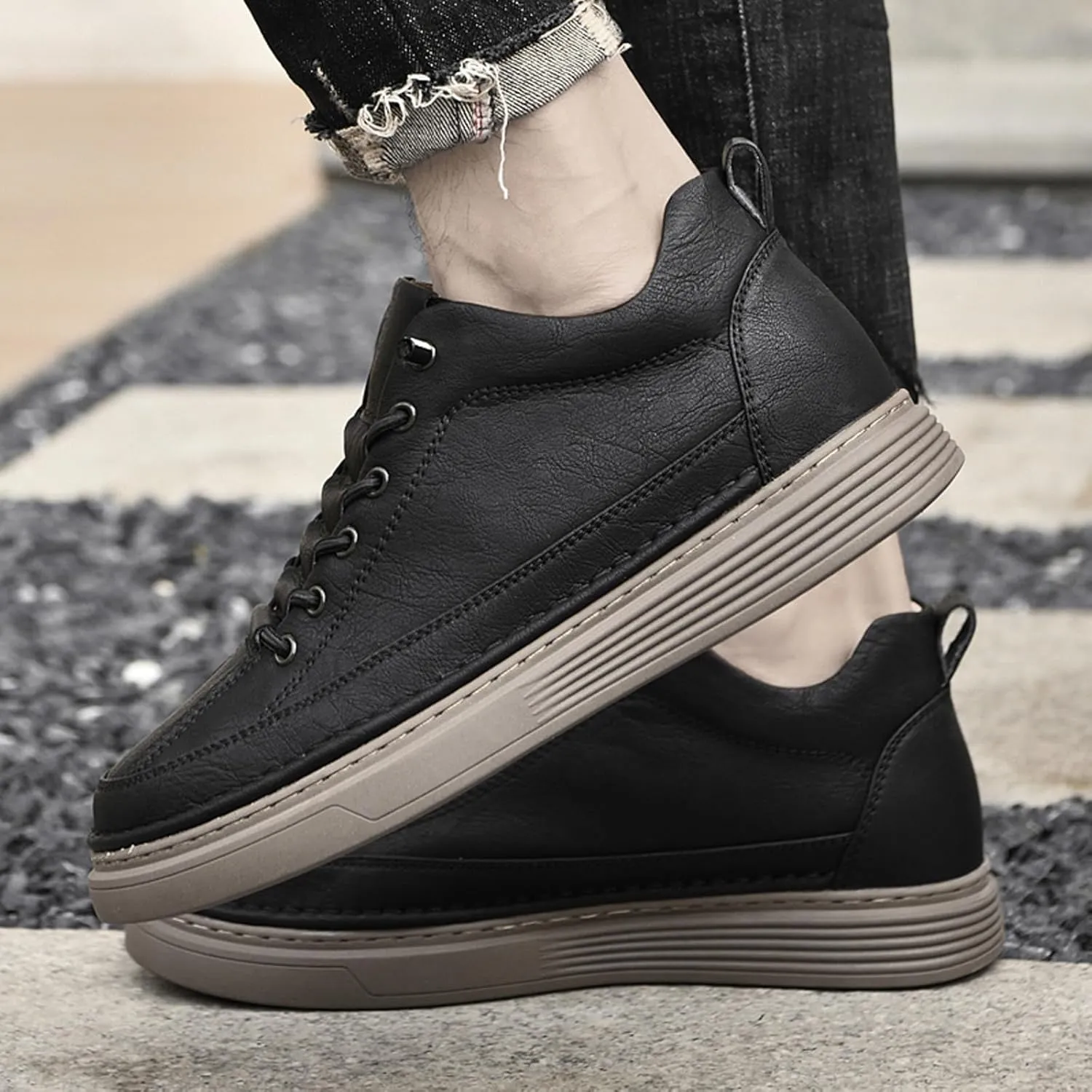 Men's Invisible Height Increasing Elevator Shoes 2.36 Inches Taller Casual Sneakers Leather Oxford Dress Shoes
