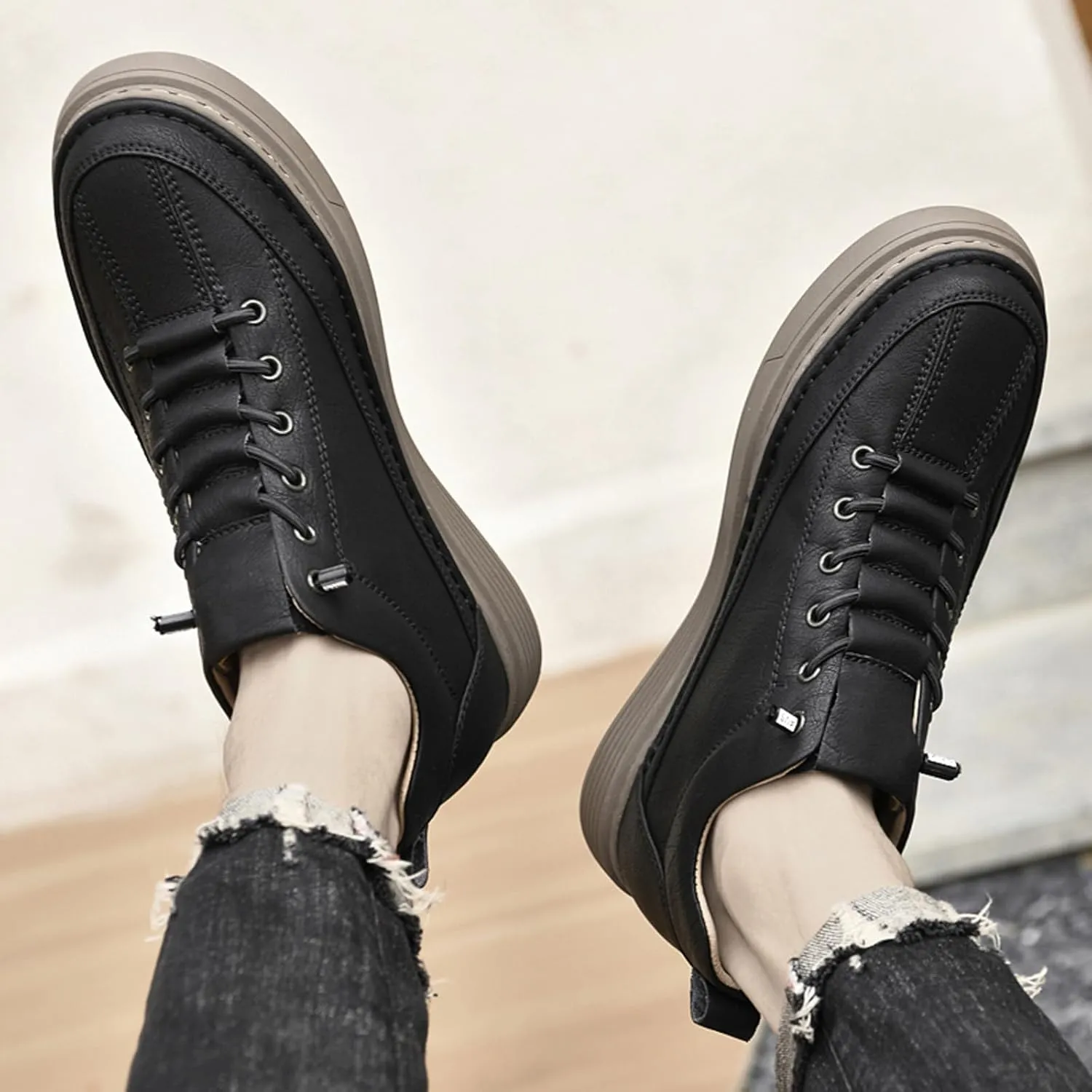 Men's Invisible Height Increasing Elevator Shoes 2.36 Inches Taller Casual Sneakers Leather Oxford Dress Shoes