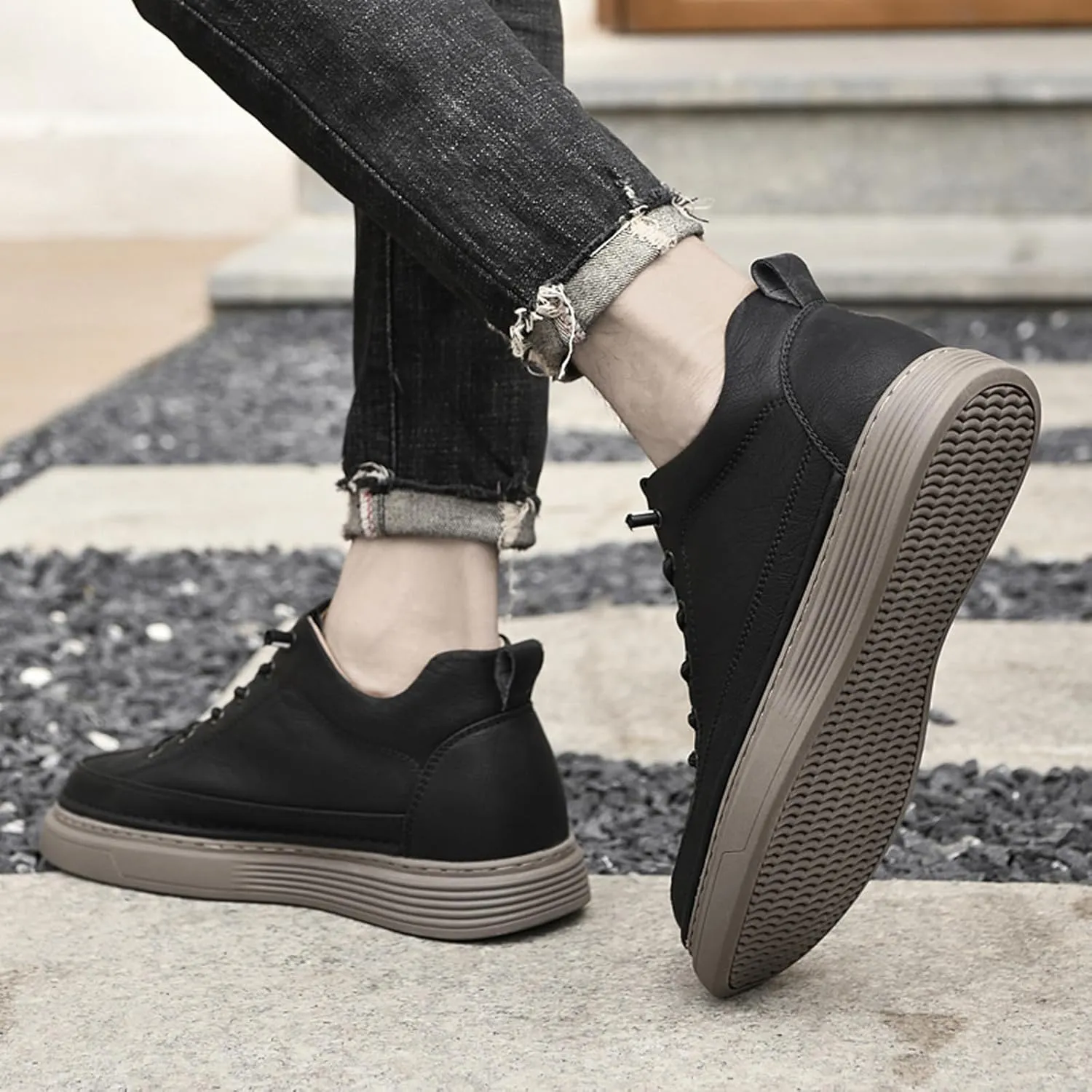 Men's Invisible Height Increasing Elevator Shoes 2.36 Inches Taller Casual Sneakers Leather Oxford Dress Shoes