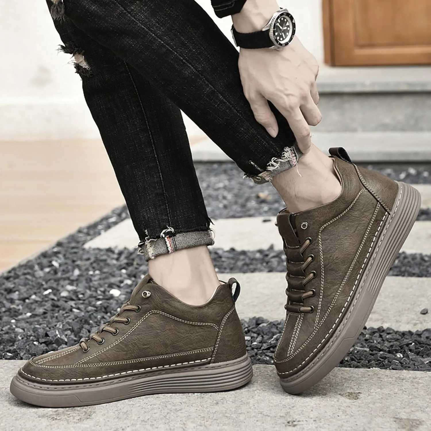 Men's Invisible Height Increasing Elevator Shoes 2.36 Inches Taller Casual Sneakers Leather Oxford Dress Shoes
