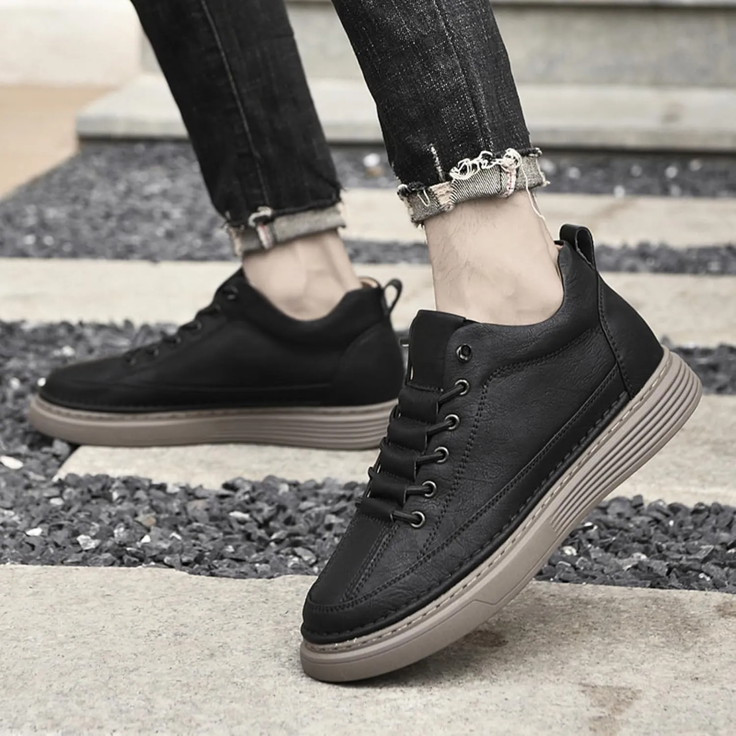 Men's Invisible Height Increasing Elevator Shoes 2.36 Inches Taller Casual Sneakers Leather Oxford Dress Shoes