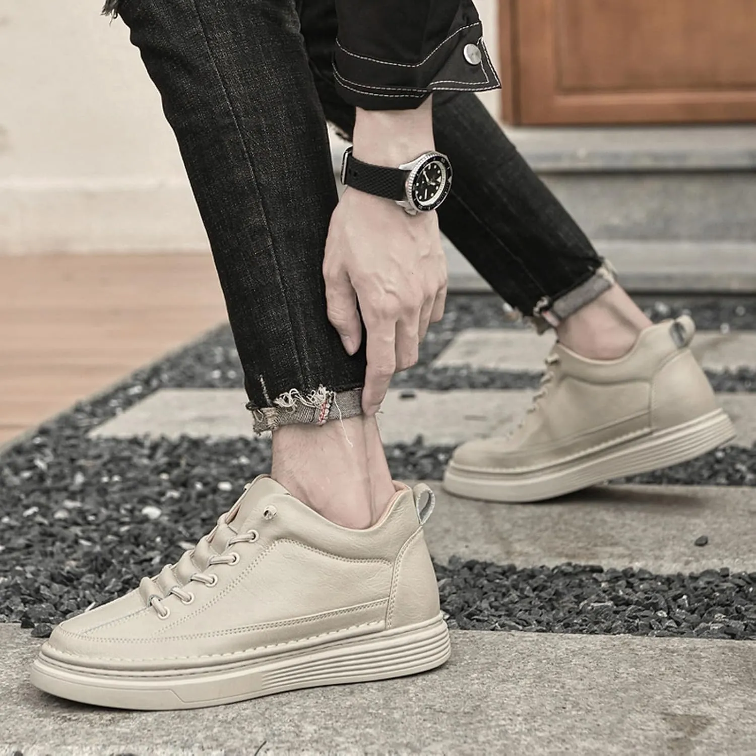 Men's Invisible Height Increasing Elevator Shoes 2.36 Inches Taller Casual Sneakers Leather Oxford Dress Shoes