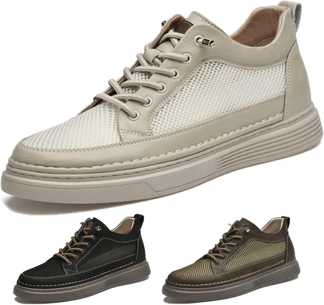 Men's Invisible Height Increasing Shoes Elevator Sneakers Breathable Lace Up Oxford Shoes Hidden Heel Lifting Shoes for Walking Driving Business Working Office