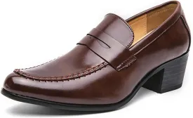 Men's Leather Block Mid-Heel Slip-On Formal Loafers Shoes Retro Handmade Pointed Chunky Heel Non-Slip Slip On Low Top Business Chelsea Oxford Shoes for Work Party Wedding Office