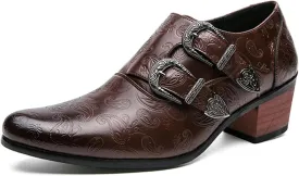 Men's Leather Pointed Dual Monk Straps Loafers Slip-on Waterproof Arch Support Oxford Formal Business Casual Comfortable Dress Shoes
