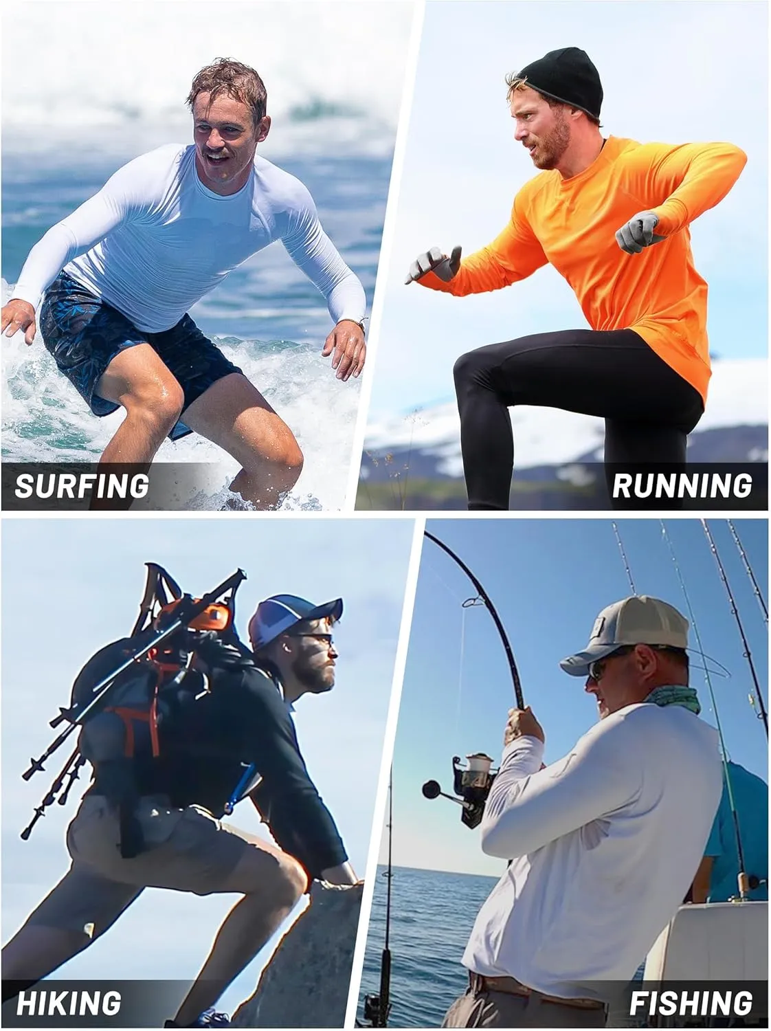 Men's Sun Protection Hoodie Rash Guard Shirts Long Sleeve UPF 50  Swim Fishing Shirt with Hood Lightweight UV SPF