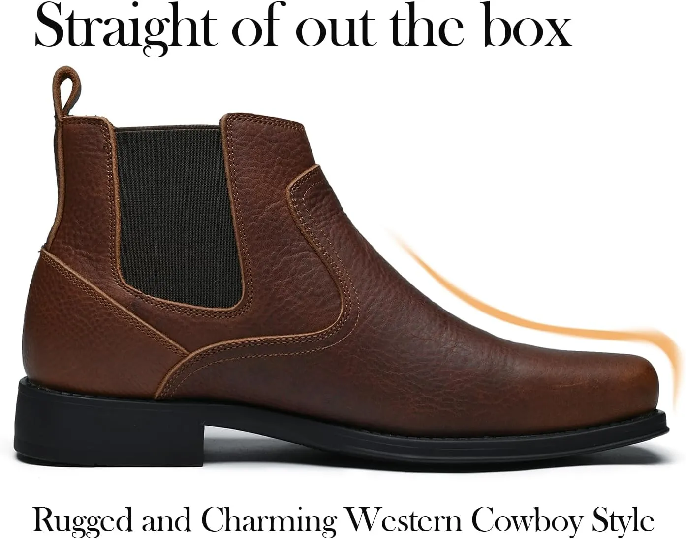 Men's Western Chelsea Cowboy Boots Square Toe, All-Weather Slip-On Work & Casual Boots for Ultimate Comfort & Durability