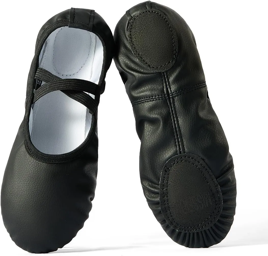missfiona PU Leather Ballet Shoes Women Belly Slippers Dance Shoes Adult Split-Sole Gymnastics Flat