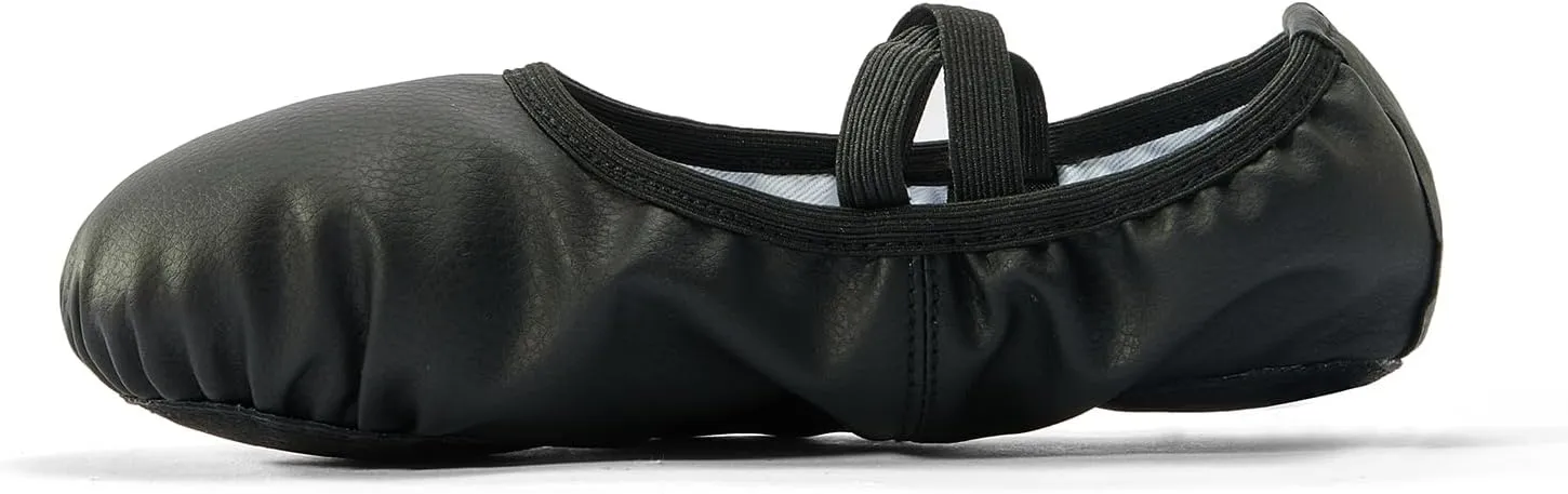 missfiona PU Leather Ballet Shoes Women Belly Slippers Dance Shoes Adult Split-Sole Gymnastics Flat