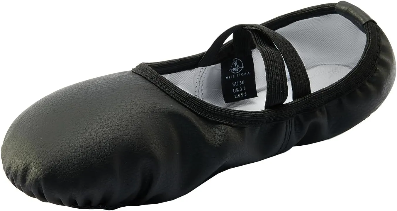 missfiona PU Leather Ballet Shoes Women Belly Slippers Dance Shoes Adult Split-Sole Gymnastics Flat