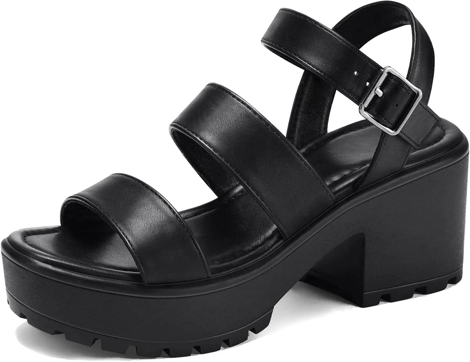 mysoft Women's Platform Sandals Ankle Strap Open Toe Lug Sole 3 Inch Chunky Block Heeled Sandals