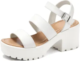 mysoft Women's Platform Sandals Ankle Strap Open Toe Lug Sole 3 Inch Chunky Block Heeled Sandals