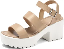 mysoft Women's Platform Sandals Ankle Strap Open Toe Lug Sole 3 Inch Chunky Block Heeled Sandals