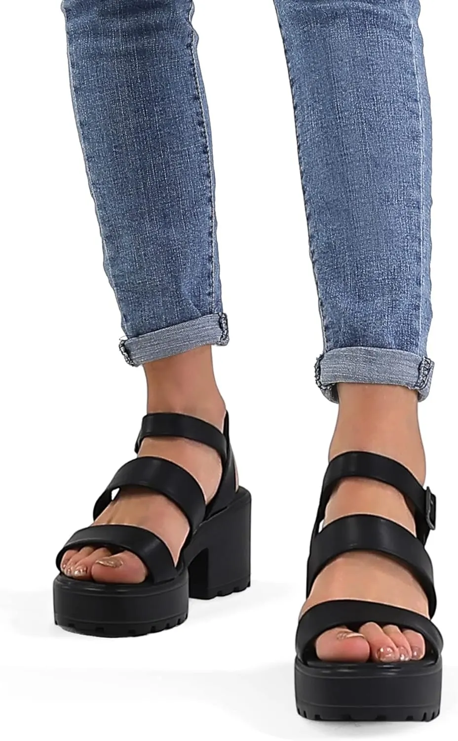 mysoft Women's Platform Sandals Ankle Strap Open Toe Lug Sole 3 Inch Chunky Block Heeled Sandals