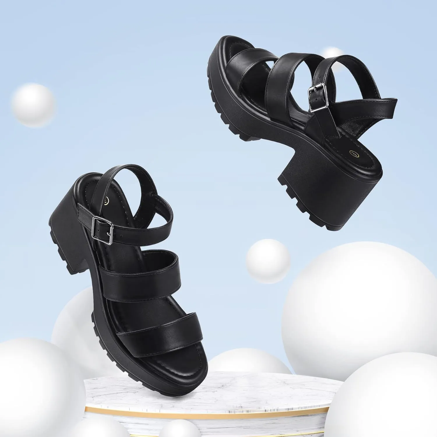 mysoft Women's Platform Sandals Ankle Strap Open Toe Lug Sole 3 Inch Chunky Block Heeled Sandals