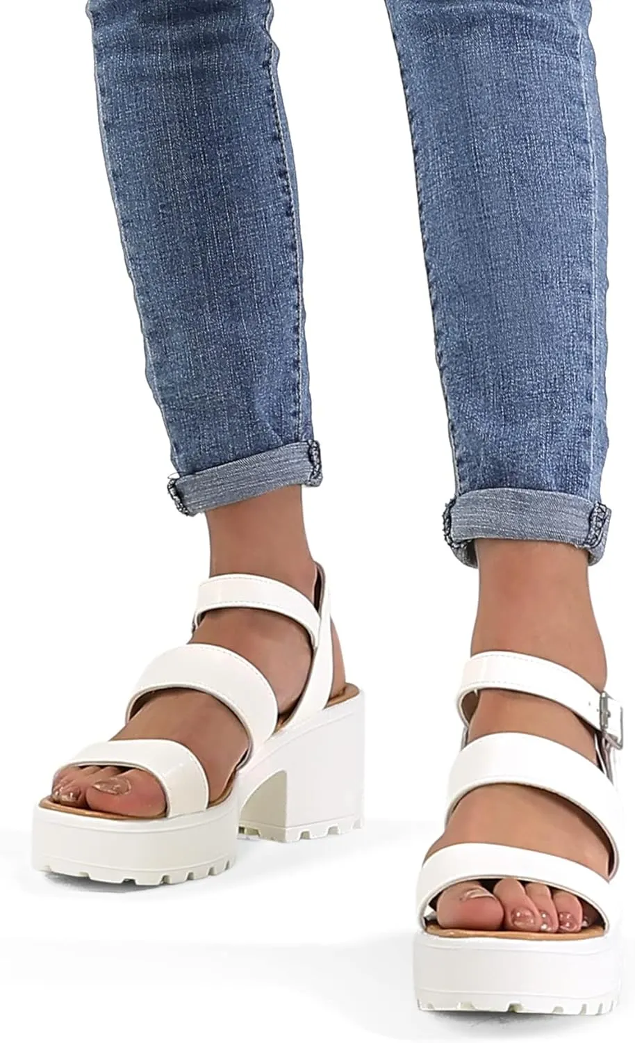 mysoft Women's Platform Sandals Ankle Strap Open Toe Lug Sole 3 Inch Chunky Block Heeled Sandals