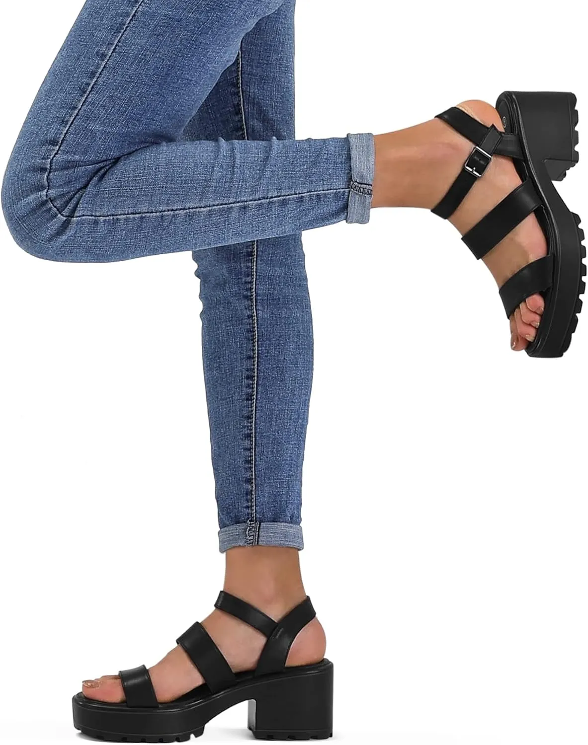mysoft Women's Platform Sandals Ankle Strap Open Toe Lug Sole 3 Inch Chunky Block Heeled Sandals