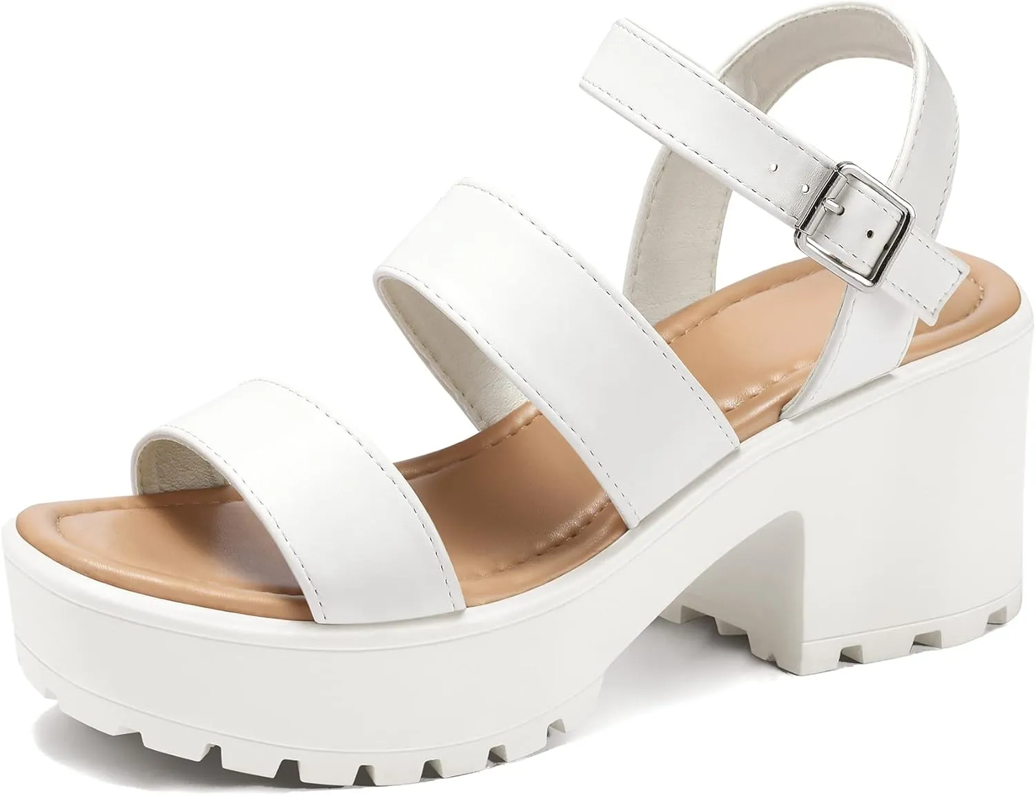 mysoft Women's Platform Sandals Ankle Strap Open Toe Lug Sole 3 Inch Chunky Block Heeled Sandals
