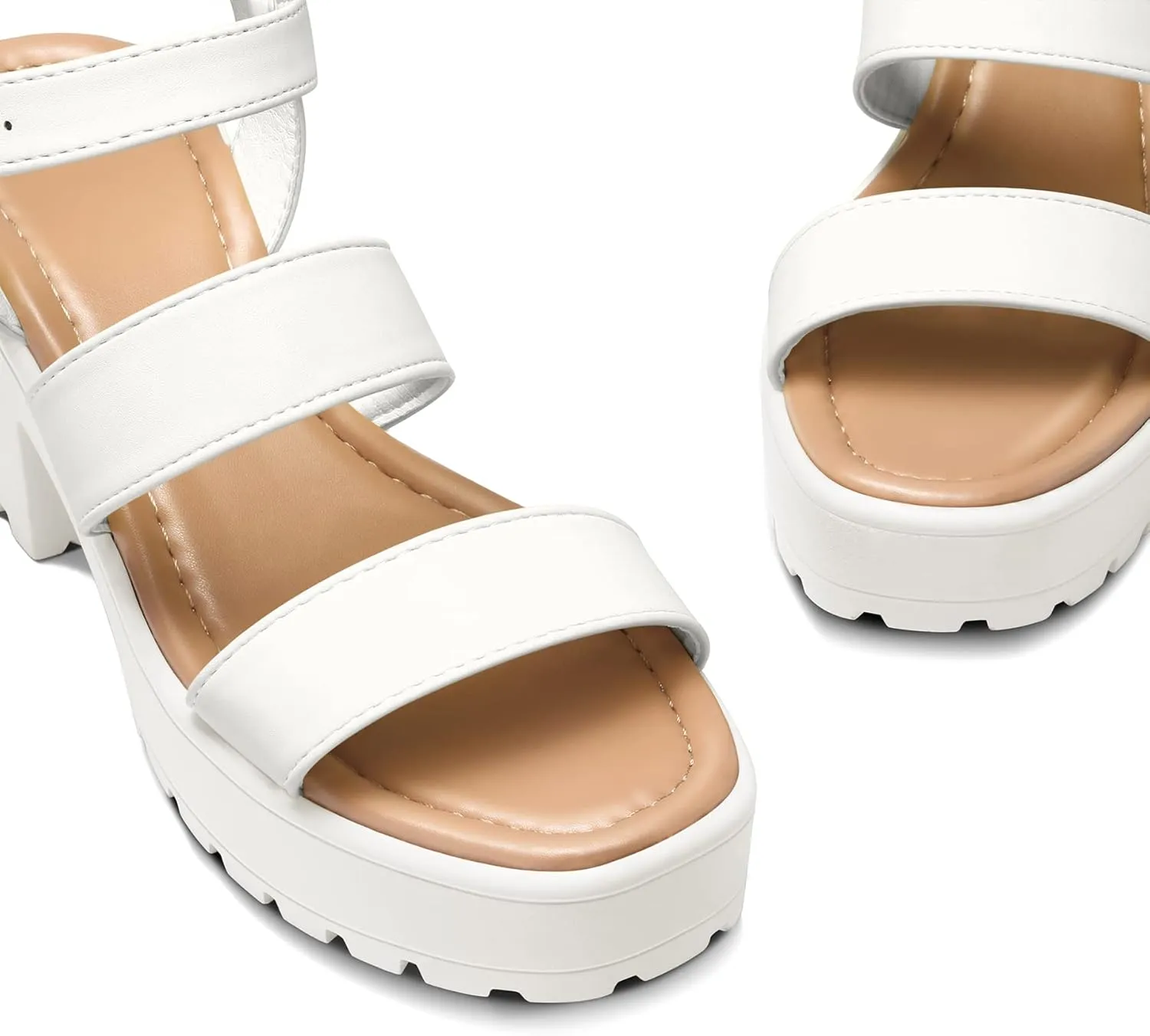 mysoft Women's Platform Sandals Ankle Strap Open Toe Lug Sole 3 Inch Chunky Block Heeled Sandals