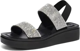 mysoft Women's Platform Wedges Sandals Slingback Lightweight Elastic Ankle Strap Low Wedges Walking Sandals Comfortable Slip On Casual Shoes