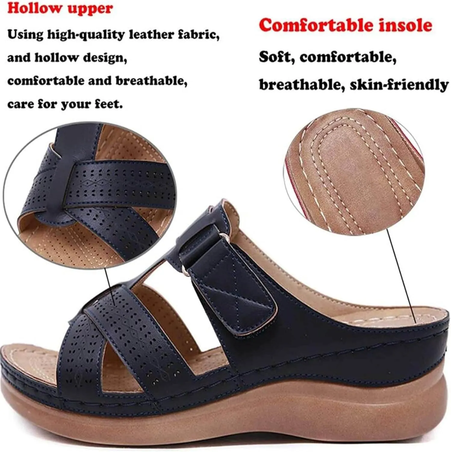 Orthopedic Sandals for Women Arch Support Slide Wedge Sandals Open Toe Slip On Platforms Comfortable Walking Shoes