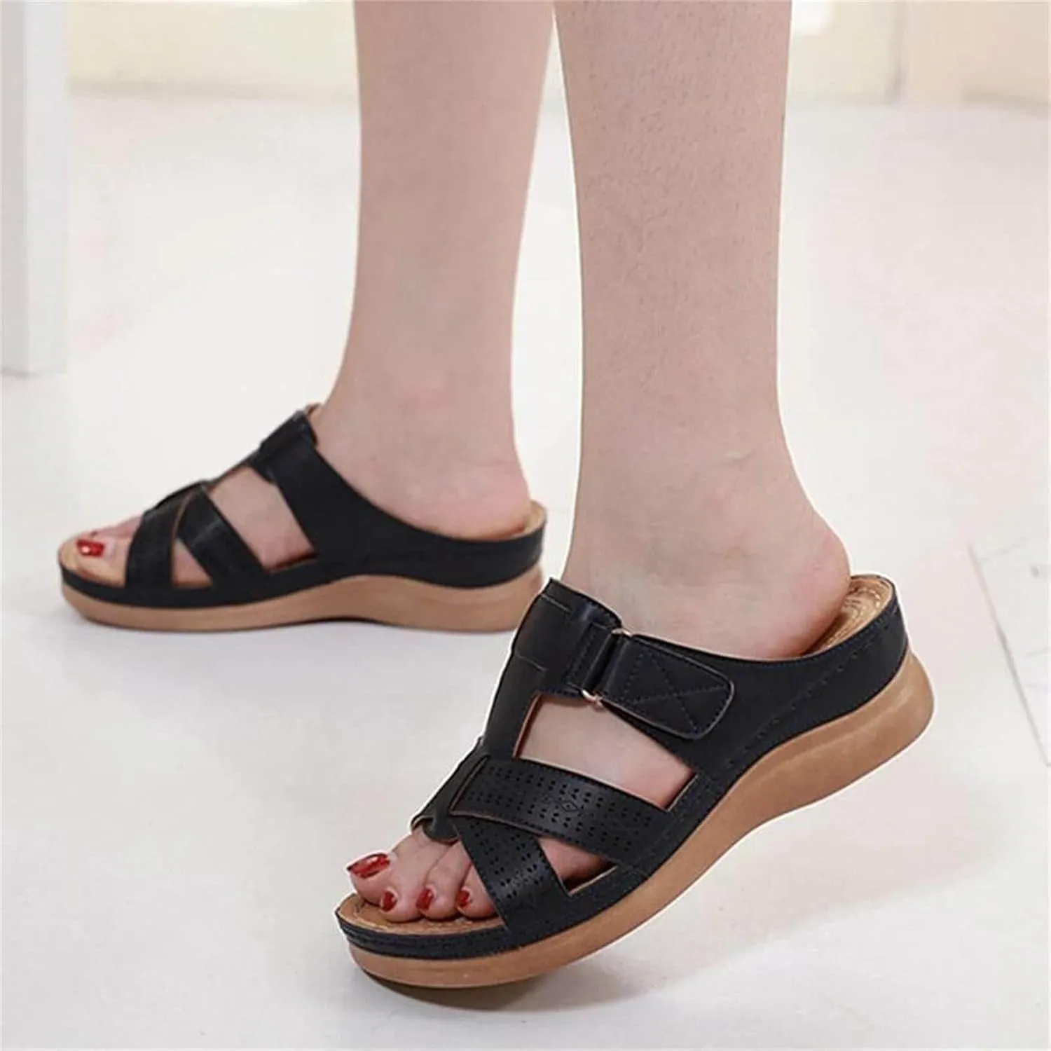 Orthopedic Sandals for Women Arch Support Slide Wedge Sandals Open Toe Slip On Platforms Comfortable Walking Shoes