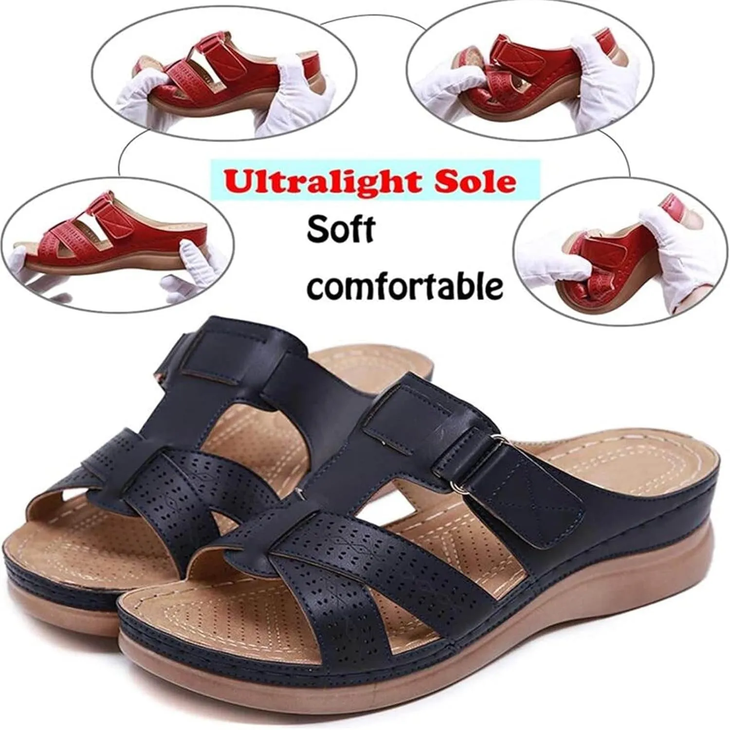 Orthopedic Sandals for Women Arch Support Slide Wedge Sandals Open Toe Slip On Platforms Comfortable Walking Shoes