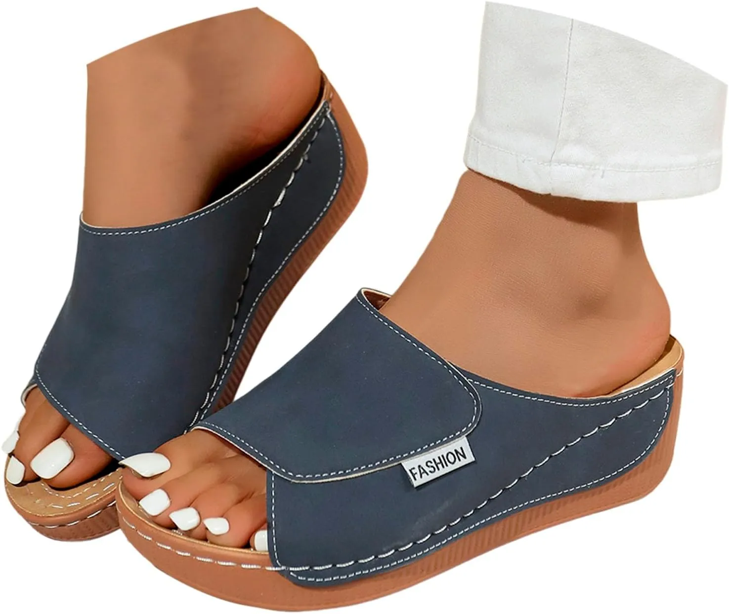 Platform Sandals for Women Wide Width Minimalist Peep Toe Slip On Summer Casual Shoes Womens Shoes
