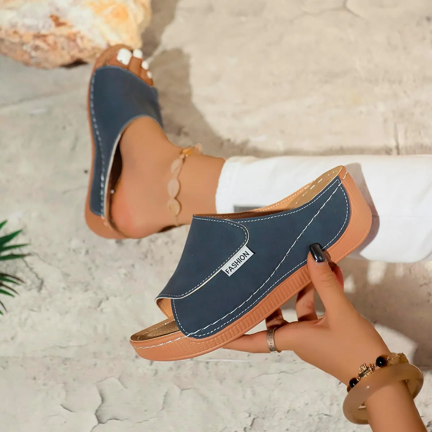 Platform Sandals for Women Wide Width Minimalist Peep Toe Slip On Summer Casual Shoes Womens Shoes