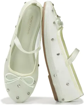 Project Cloud Ballet Flats for Women - Crystal-Embellished Mesh Ballet Flats for Women Footwear - Non-Slip Mary Jane Shoes with Memory Foam - Casual Footwear for All-Day Comfort (Amity)