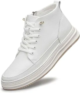 SECHRITE Mens Elevator Boots Mid-top Invisible Height Increasing Elevator Shoes 2.4 Inches Taller Leather Casual Boots