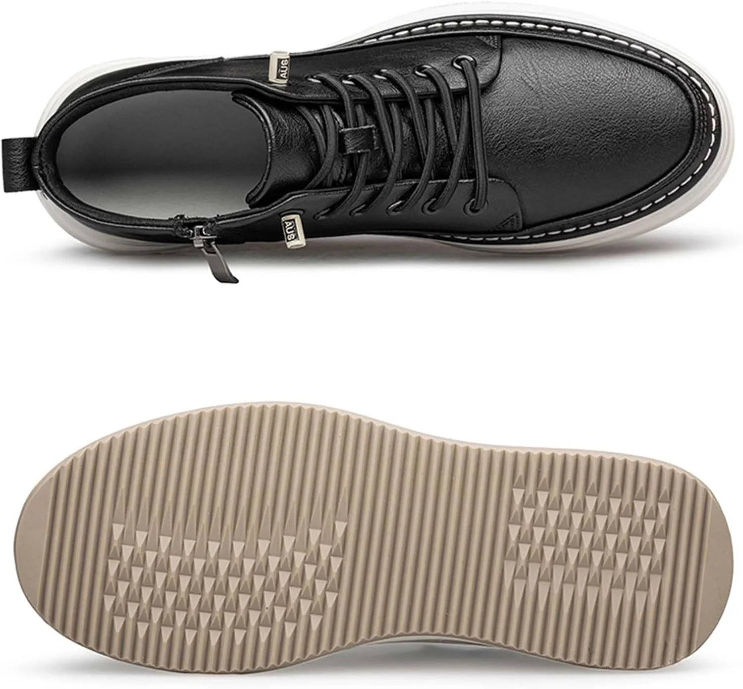 SECHRITE Mens Elevator Boots Mid-top Invisible Height Increasing Elevator Shoes 2.4 Inches Taller Leather Casual Boots