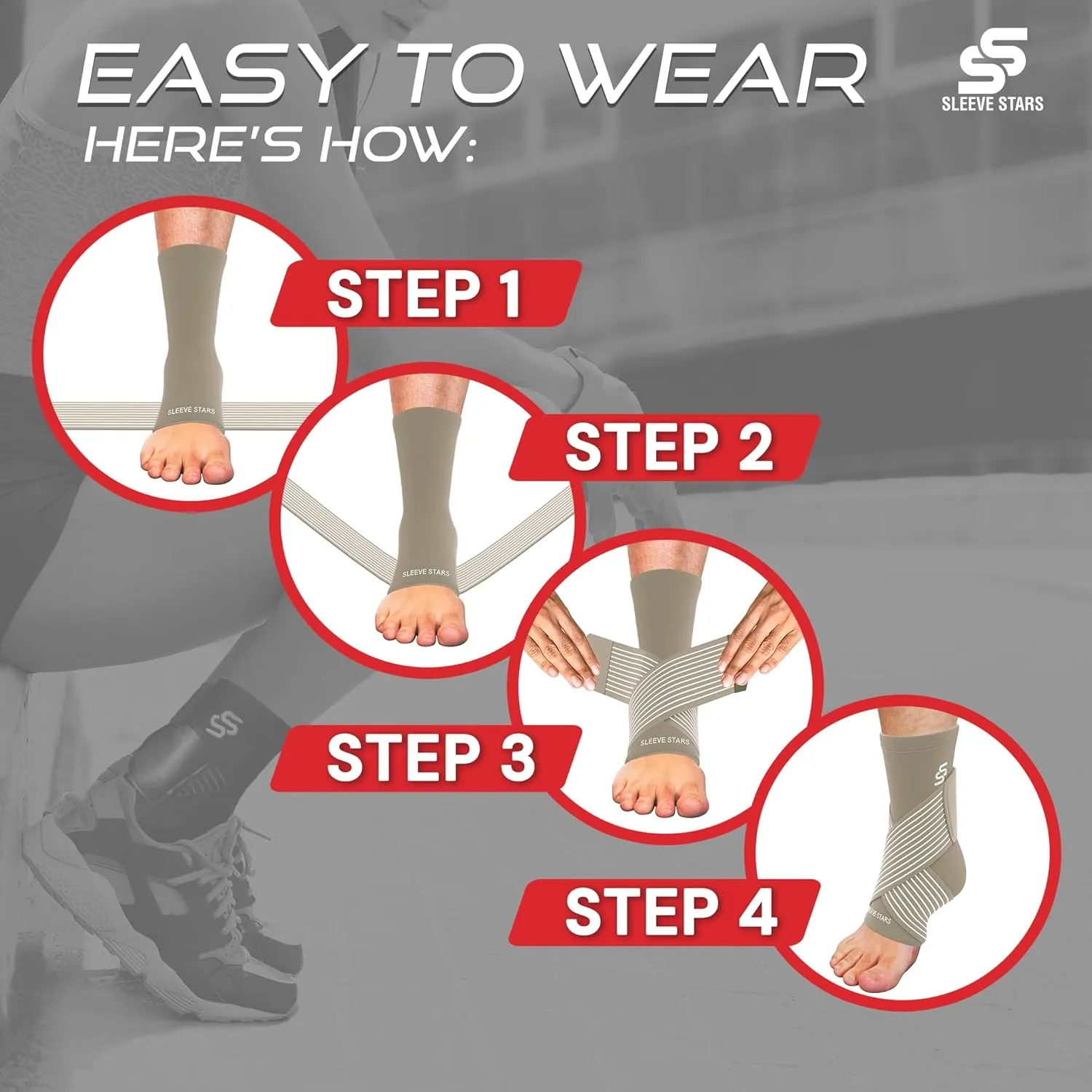 Sleeve Stars Ankle Brace for Sprained Ankle, Plantar Fasciitis Relief Ankle Support for Women, Ankle Compression Sleeve w/ Strap (Single/Beige)